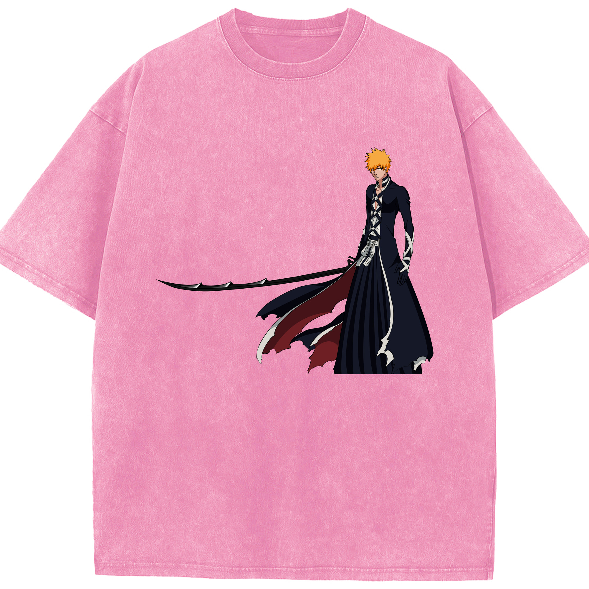 （画像用） ブリーチ 黒崎一護（くろさき いちご）BLEACH Kurosaki Ichigo 綿100% ヴィンテージ風 半袖Tシャツ（フロントプリント）